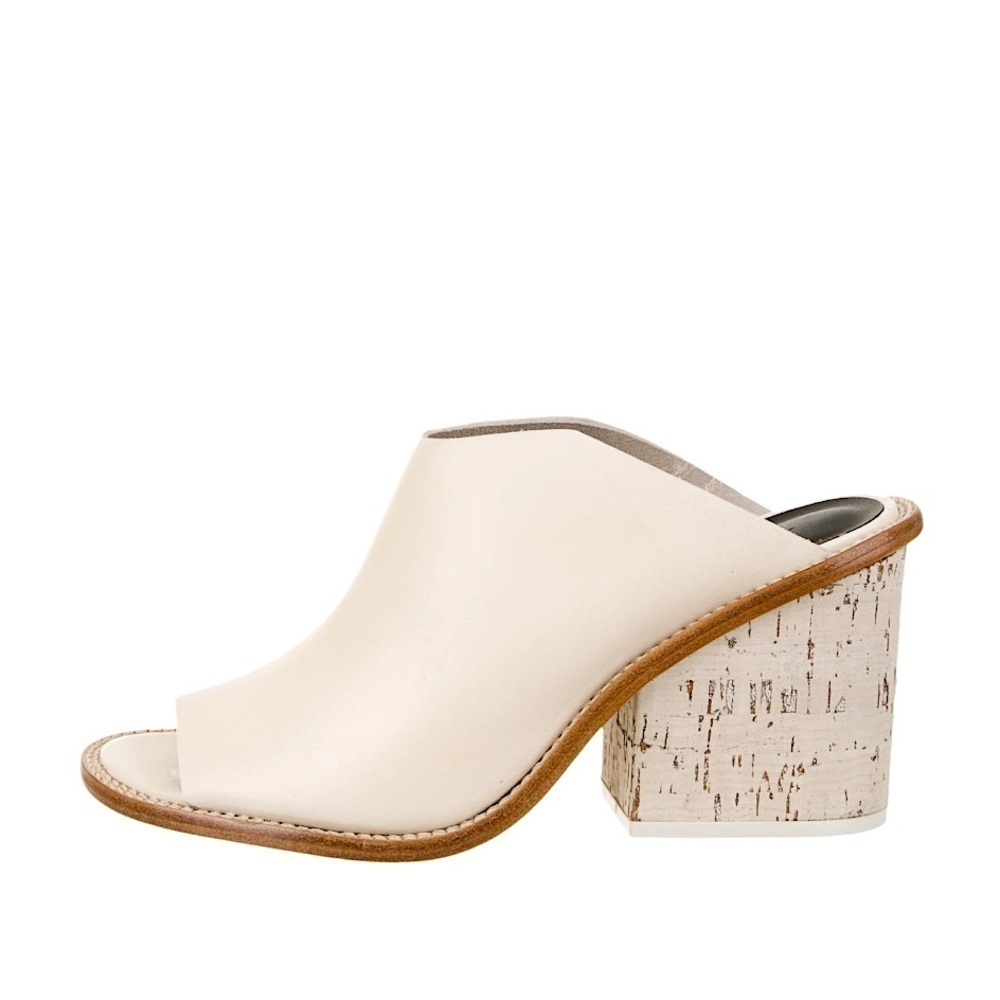 tibi Blane Leather Neutral Chunky Block Heel Open Toe Boho Mules Sz 36.5 (US 6)